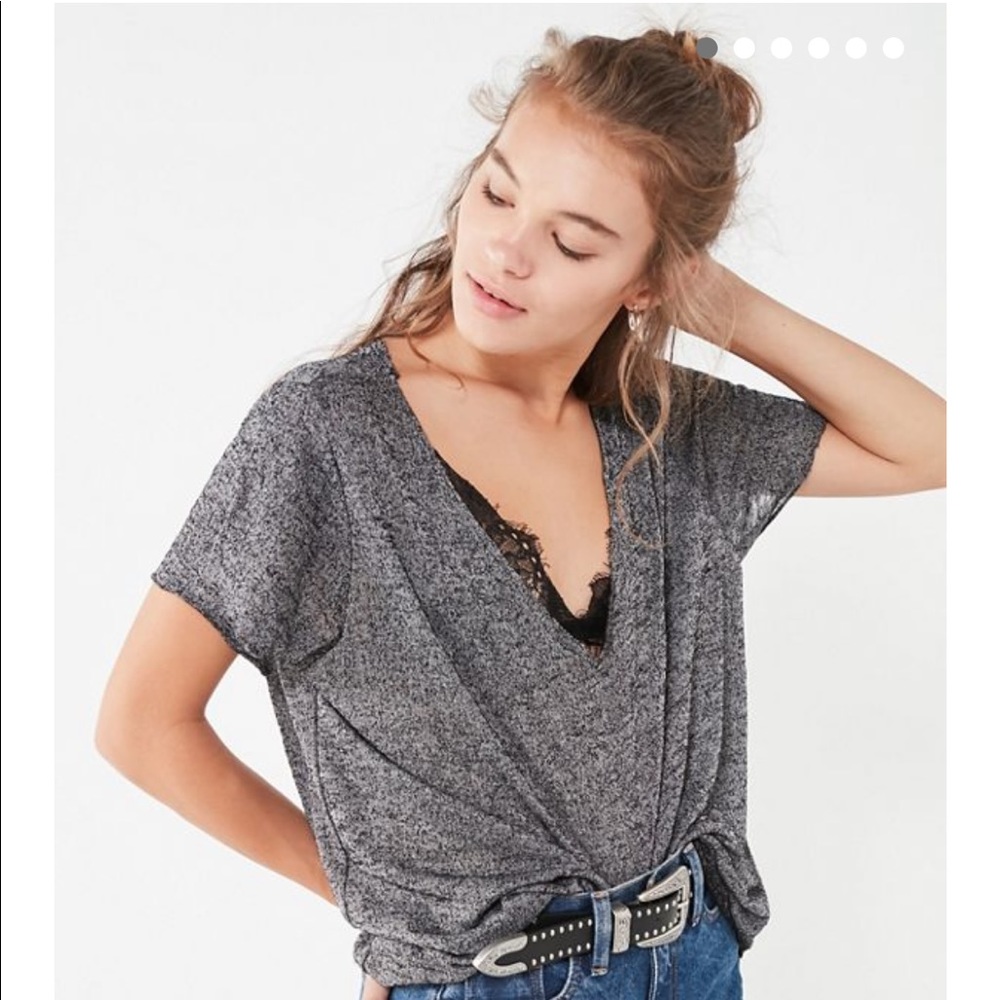 Project social T textured-knit V neck tee